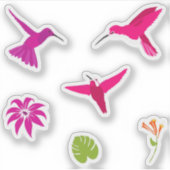 roze Paarse trekvogels en bloemen Sticker (Voorkant)