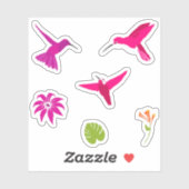 roze Paarse trekvogels en bloemen Sticker (Vel)