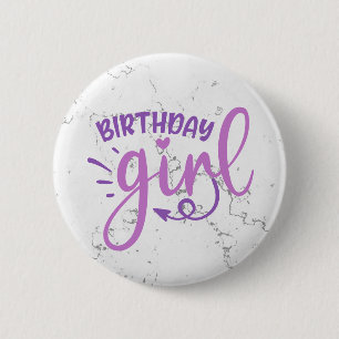 Roze Paarse Trendy Birthday Girl Ronde Button 5,7 Cm