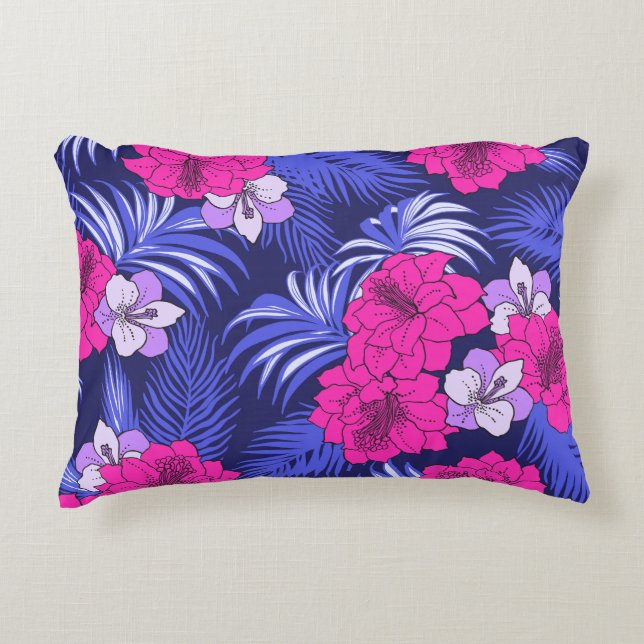 Roze & Paarse Tropical - Een fel hibiscus ontwerp Accent Kussen (Voorkant)