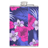 Roze & Paarse Tropical - Een fel hibiscus ontwerp Heupfles (Achterkant)