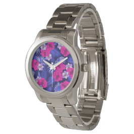 Roze & Paarse Tropical - Een fel hibiscus ontwerp Horloge