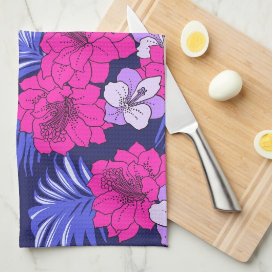 Roze & Paarse Tropical - Een fel hibiscus ontwerp Theedoek (Quarter Fold)