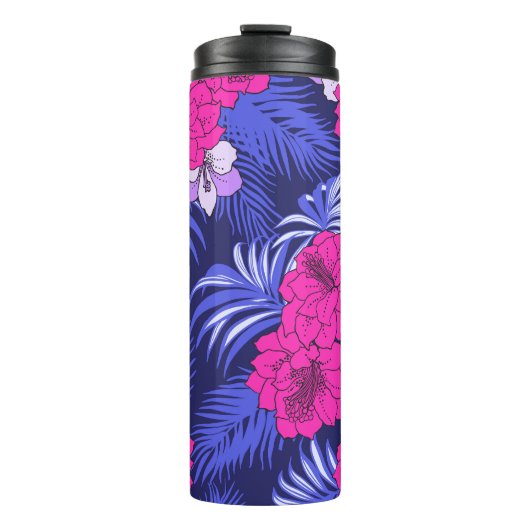 Roze & Paarse Tropical - Een fel hibiscus ontwerp Thermosbeker (Voorkant)