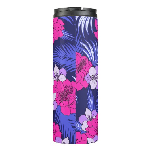 Roze & Paarse Tropical - Een fel hibiscus ontwerp Thermosbeker (Achterkant)