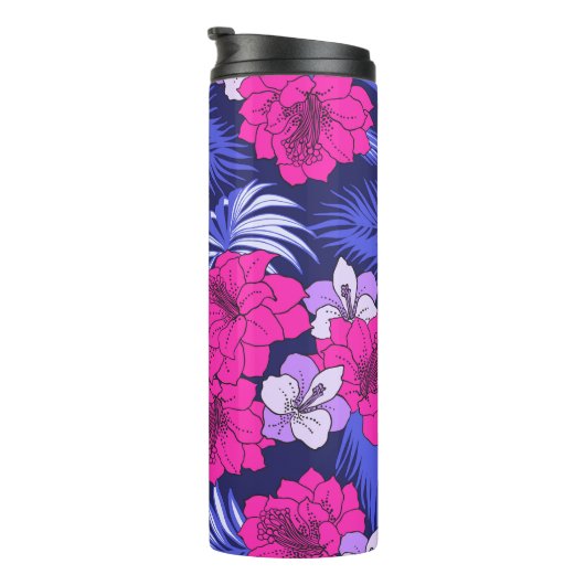 Roze & Paarse Tropical - Een fel hibiscus ontwerp Thermosbeker (Geroteerd rechts)