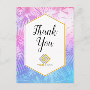 Roze Paarse Tropische Dank Je Logo Zakelijk Briefkaart