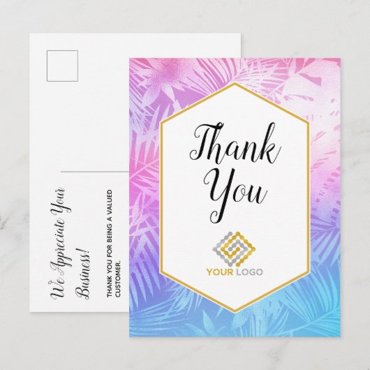 Roze Paarse Tropische Dank U Logo Zakelijk Briefkaart (Voorkant / Achterkant)
