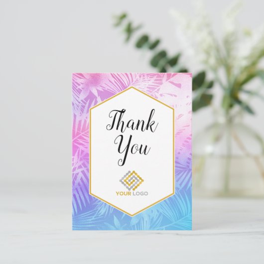 Roze Paarse Tropische Dank U Logo Zakelijk Briefkaart (Staand voorkant)