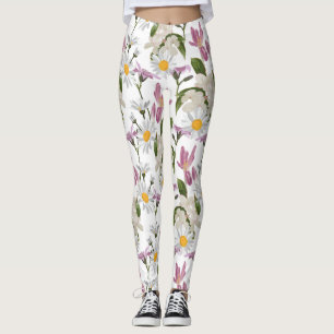 Roze paarse tropische madeliefjes en lelie wilde b leggings