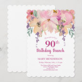 Roze Paarse Tuin Bloemen 90ste Verjaardagsbrunch Kaart (Voorkant / Achterkant)