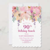 Roze Paarse Tuin Bloemen 90ste Verjaardagsbrunch Kaart (Voorkant)