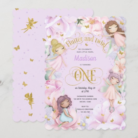 Roze Paarse tuin, vaardig bos Invitat Kaart (Voorkant / Achterkant)