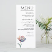 Roze Paarse Tulp Elegante Bloemige Bruiloft Menu (Staand voorkant)