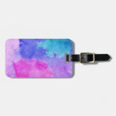 Roze, paarse, turquoise en blauwe waterverf vlekke bagagelabel (Voorkant horizontaal)
