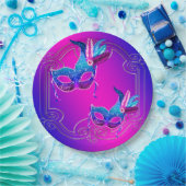 Roze Paarse Turquoise Masquerade Papieren Bordje (Feest)