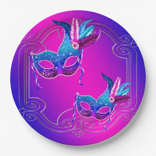 Roze Paarse Turquoise Masquerade Papieren Bordje (Voorkant)