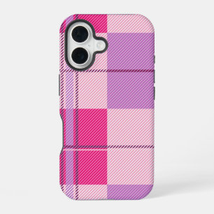 Roze Paarse Twill Geruite Hoes iPhone 16 Stevig Hoesje