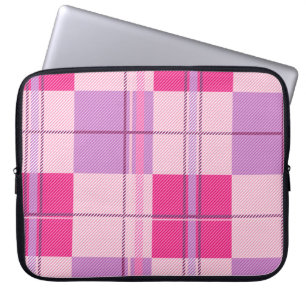 Roze Paarse Twill Geruite Laptop Hoes Zak Case