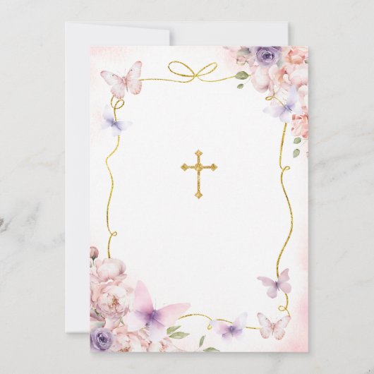 Roze & Paarse Twin Girl Bijbel Primera Comunión Kaart (Achterkant)