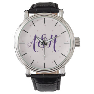 Roze Paarse Typografie Monogram Girly Modern Horloge