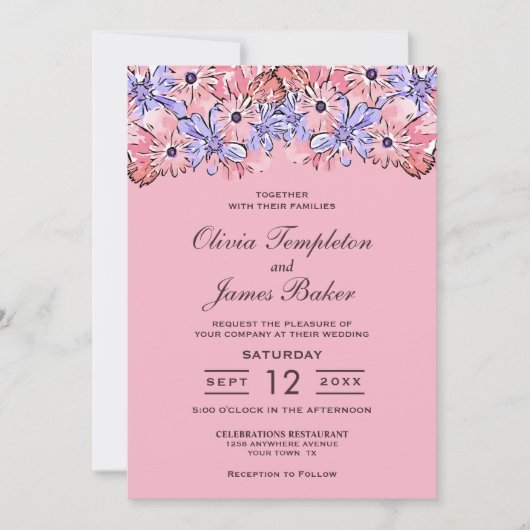 Roze Paarse uitnodiging voor een huwelijk (Voorkant)