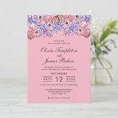 Roze Paarse uitnodiging voor een huwelijk (Staand voorkant)