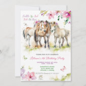 Roze Paarse uitnodiging voor geboorte van paarden (Voorkant)