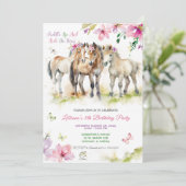 Roze Paarse uitnodiging voor geboorte van paarden (Staand voorkant)