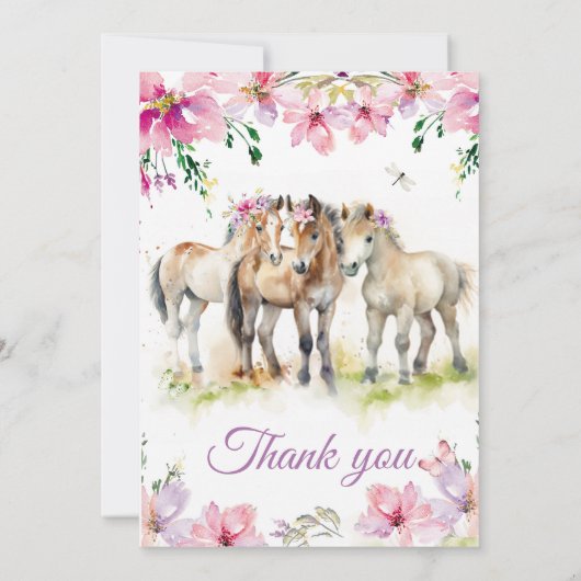 Roze Paarse uitnodiging voor geboorte van paarden (Achterkant)