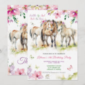 Roze Paarse uitnodiging voor geboorte van paarden (Voorkant / Achterkant)