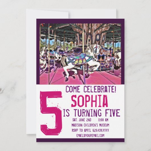 Roze Paarse uitvindingen van de carrouselpaarden Kaart (Voorkant)