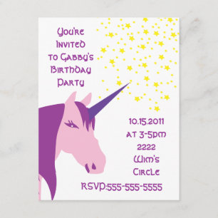 Roze/Paarse Unicorn Birthday Uitnodiging