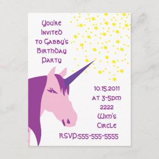 Roze/Paarse Unicorn Birthday Uitnodiging
