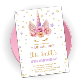 Roze Paarse unicorn Birthday-uitnodigingen Kaart