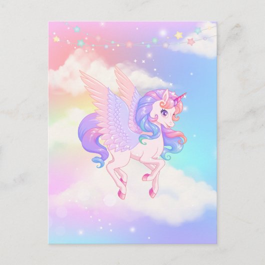 Roze Paarse Unicorn Briefkaart (Voorkant)