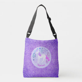 Roze Paarse Unicorn Glitter Personalized Crossbody Tas