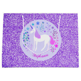 Roze Paarse Unicorn Glitter Personalized Groot Cadeauzakje