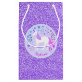 Roze Paarse Unicorn Glitter Personalized Klein Cadeauzakje (Achterkant)