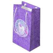 Roze Paarse Unicorn Glitter Personalized Klein Cadeauzakje (Achterkant Gekanteld)
