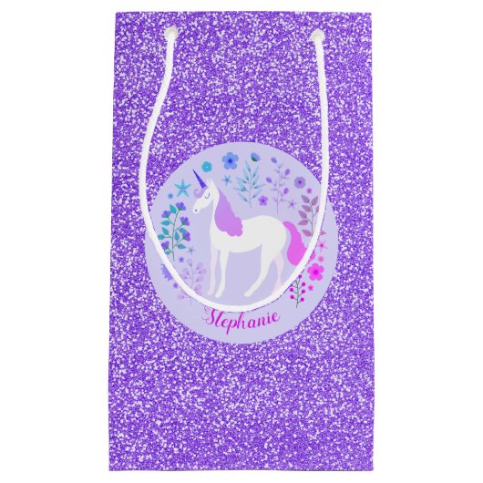 Roze Paarse Unicorn Glitter Personalized Klein Cadeauzakje (Voorkant)