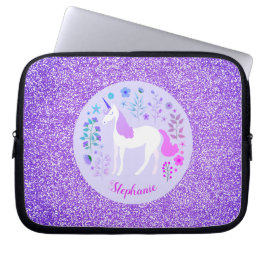 Roze Paarse Unicorn Glitter Personalized Laptop Sleeve