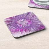 Roze Paarse ventilatorpassie Abstract fractal Art Bier Onderzetter (Linkerzijde)