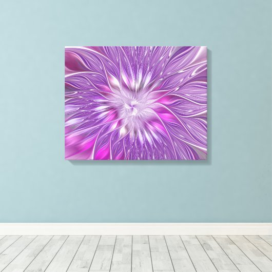 Roze Paarse ventilatorpassie Abstract fractal Art Canvas Afdruk (Insitu (Houten vloer))