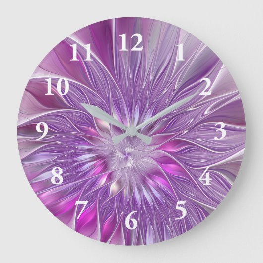 Roze Paarse ventilatorpassie Abstract fractal Art Grote Klok (Voorkant)