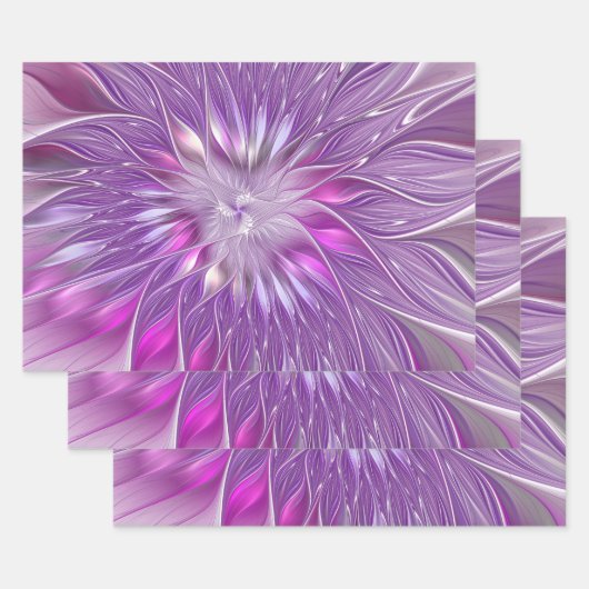 Roze Paarse ventilatorpassie Abstract fractal Art Inpakpapier Vel (Set)