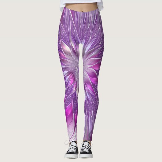 Roze Paarse ventilatorpassie Abstract fractal Art Leggings (Voorkant)