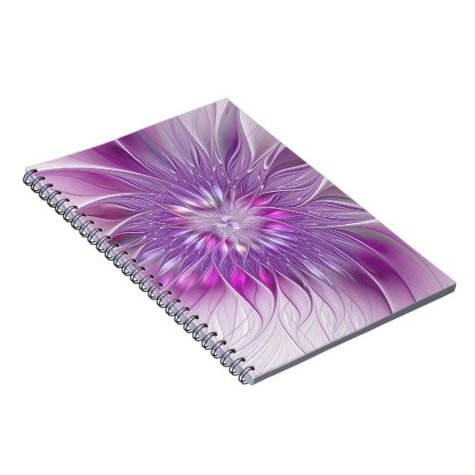 Roze Paarse ventilatorpassie Abstract fractal Art Notitieboek (Rechterzijde)