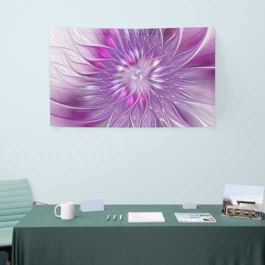 Roze Paarse ventilatorpassie Abstract fractal Art Spandoek (Beurs)