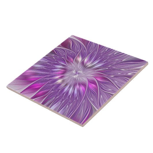 Roze Paarse ventilatorpassie Abstract fractal Art Tegeltje (Zijkant)